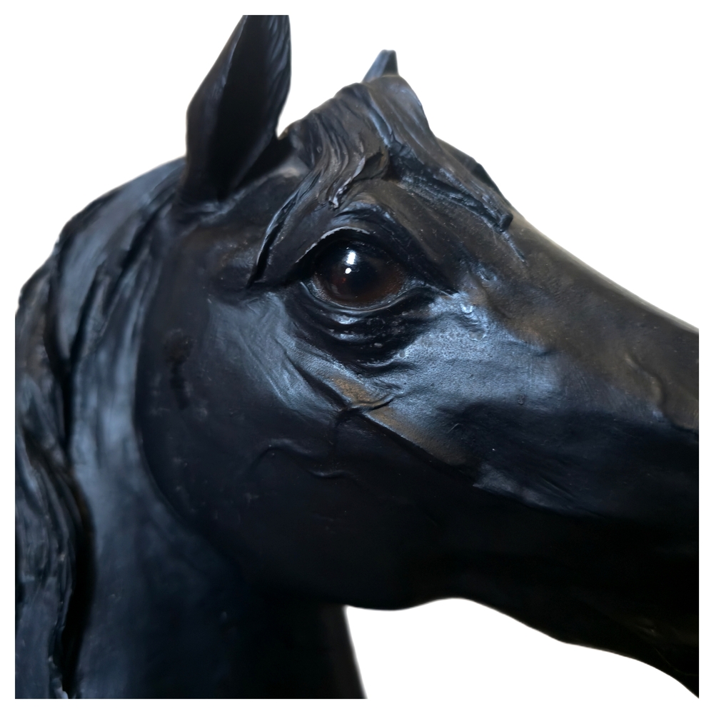 Black Horse Head Bust Sculpture on Wood Base - Decorative Home Art 12" Tall - Picture 5 of 10